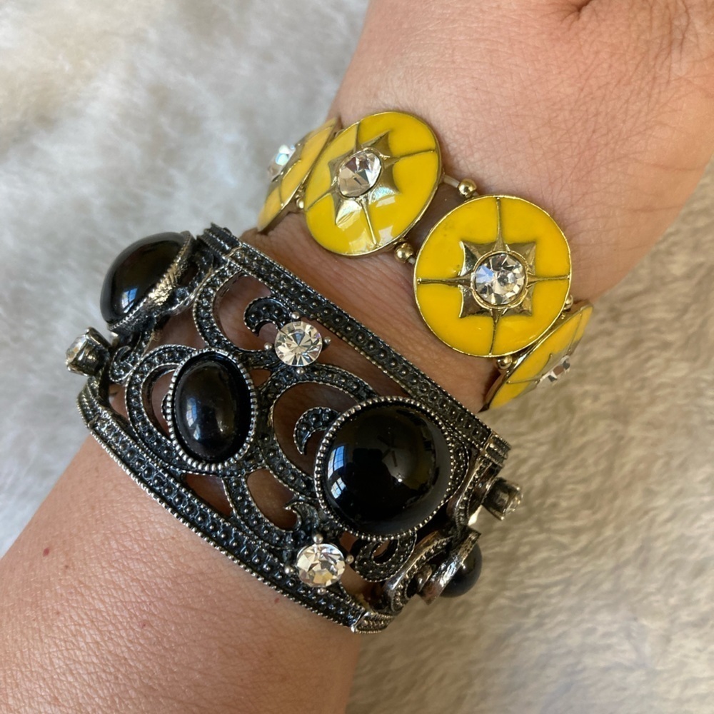 Bundle Of 2 Statement Stretch Bracelets Yellow En… - image 3